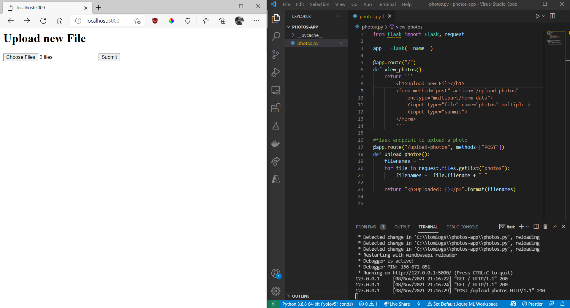 Web Application (left) and source code (right)